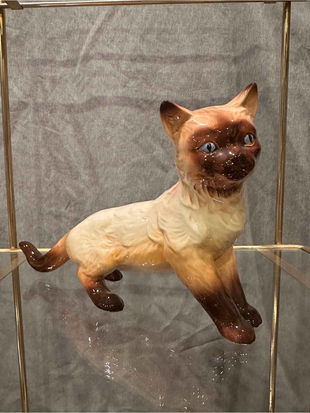 Vintage Keramos of Vienna Austria Siamese Cat Figurine High Gloss 5" height EUC
